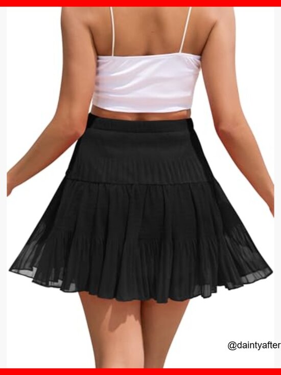 Chiffon High Waisted A-Line Pleated Mini Skirt Boho Flowy Summer - Picture 5 of 7